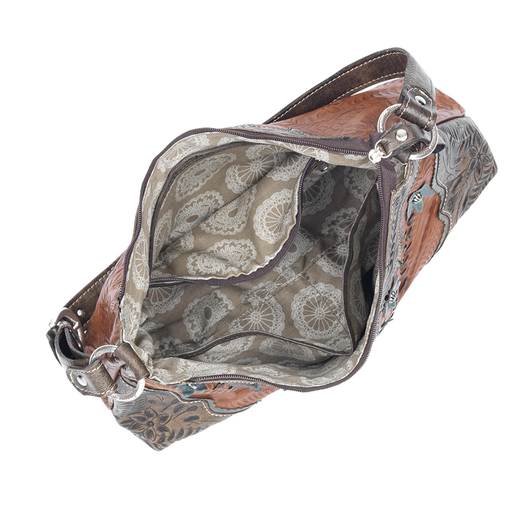 American West Desert Wildflower Antique Leather Zip Top Shoulder Bag