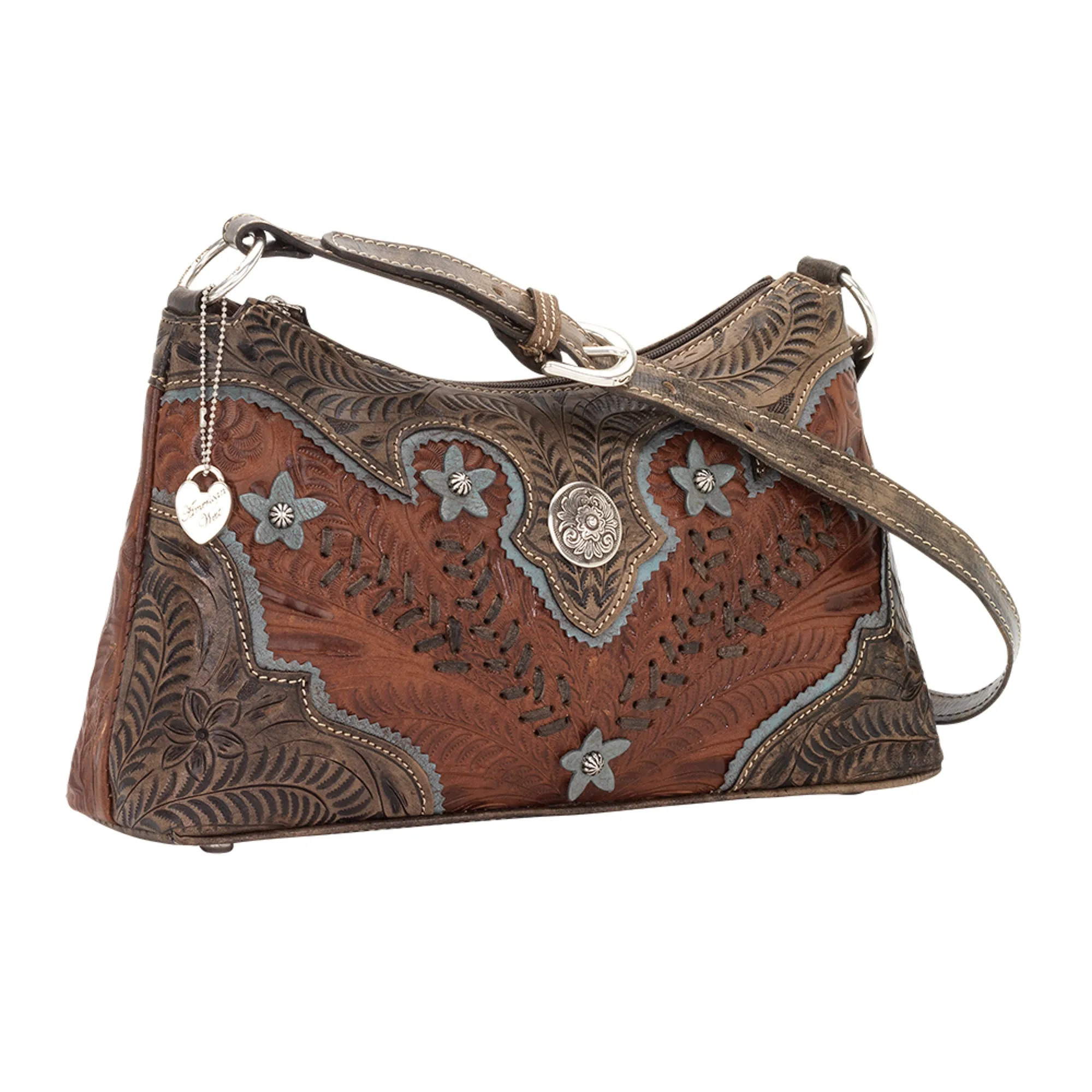 American West Desert Wildflower Antique Leather Zip Top Shoulder Bag