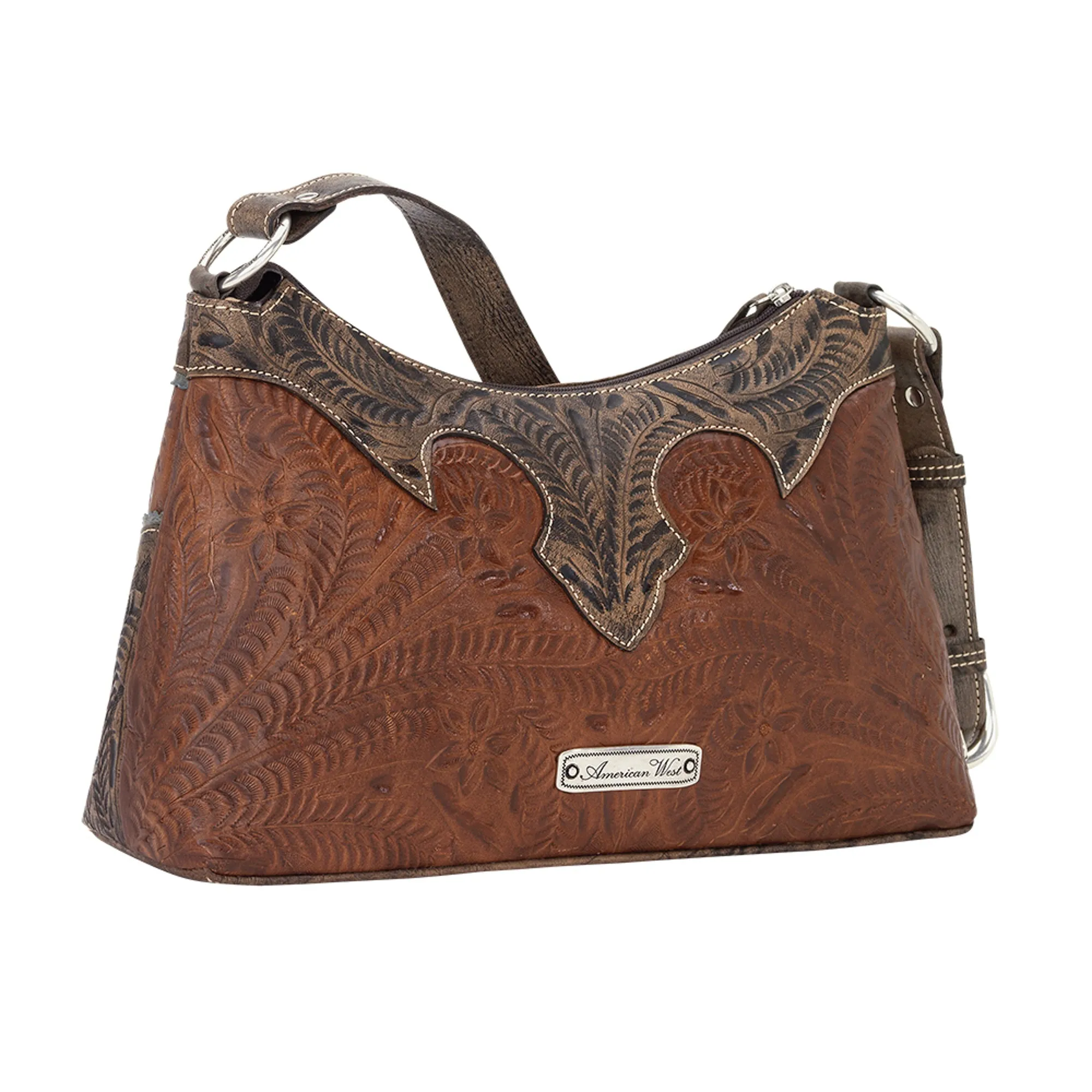 American West Desert Wildflower Antique Leather Zip Top Shoulder Bag