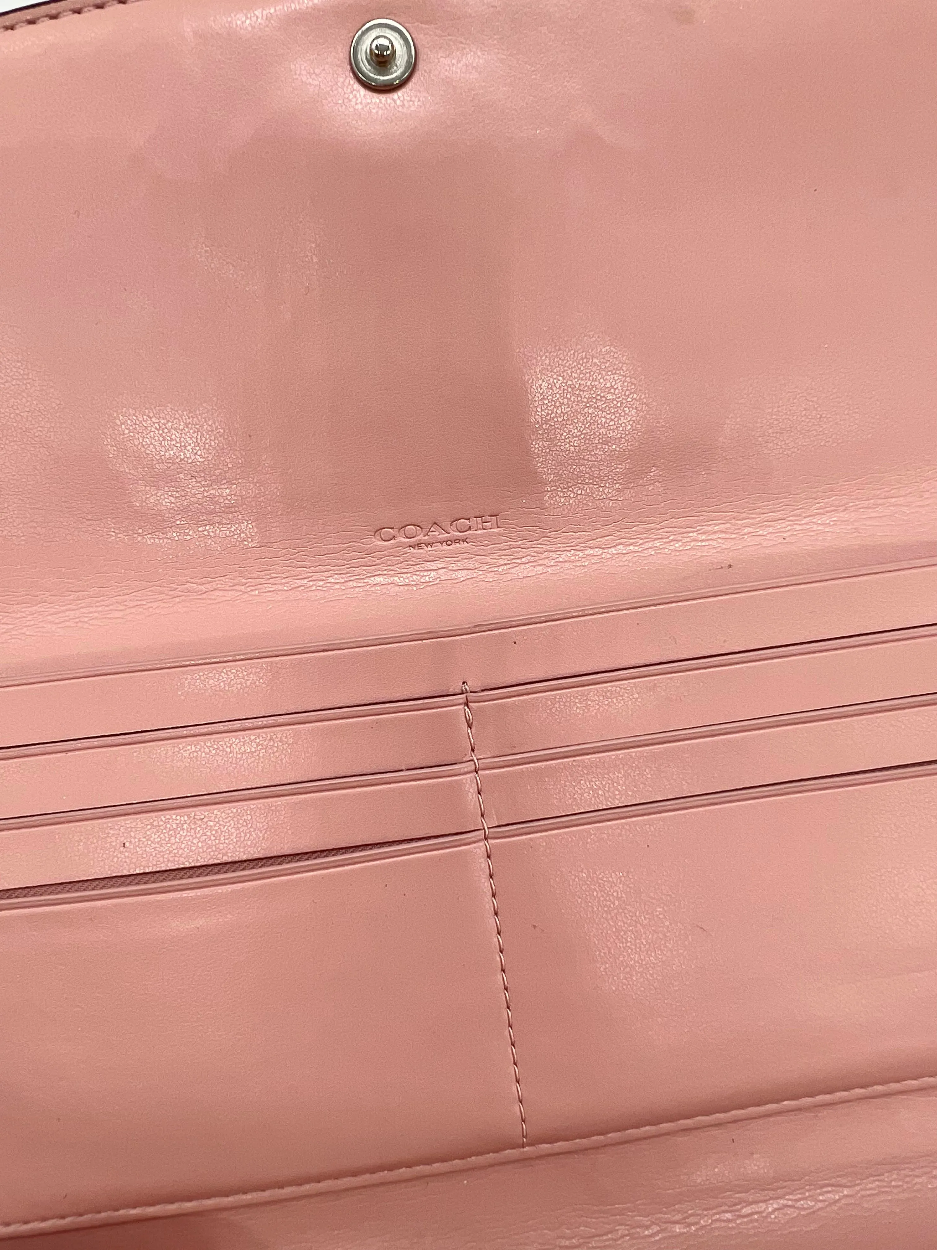 Coach Brown Signature Print Pink Flap Wallet