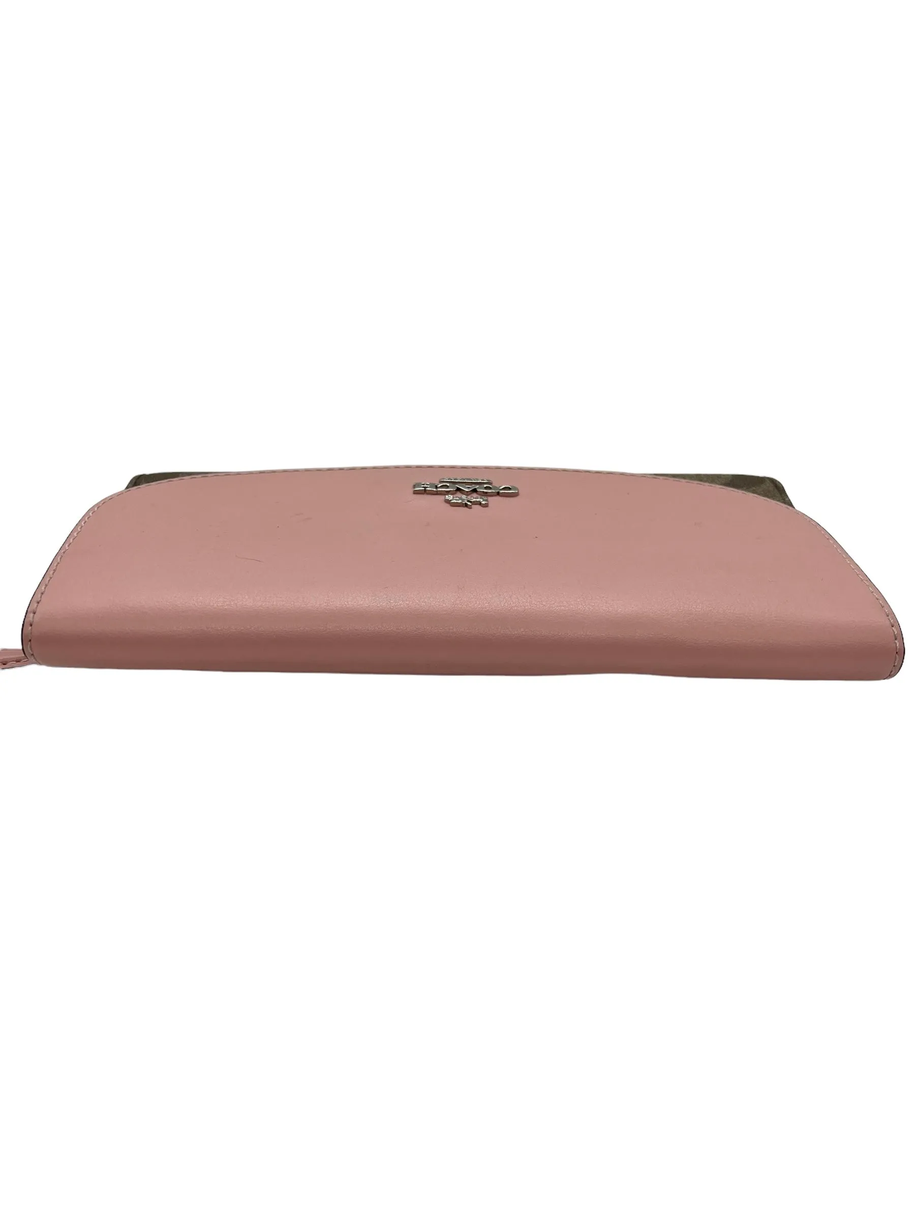 Coach Brown Signature Print Pink Flap Wallet