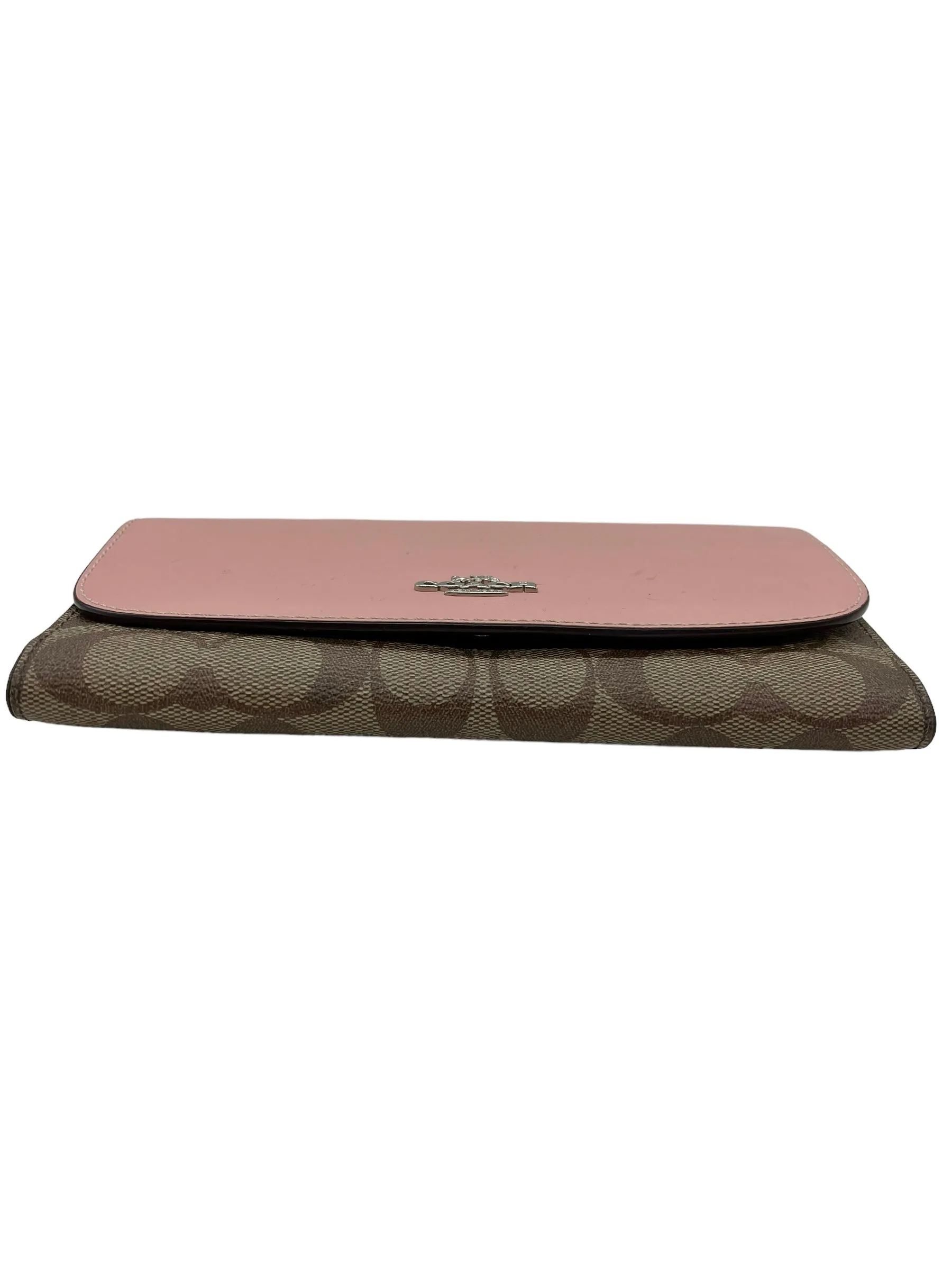 Coach Brown Signature Print Pink Flap Wallet