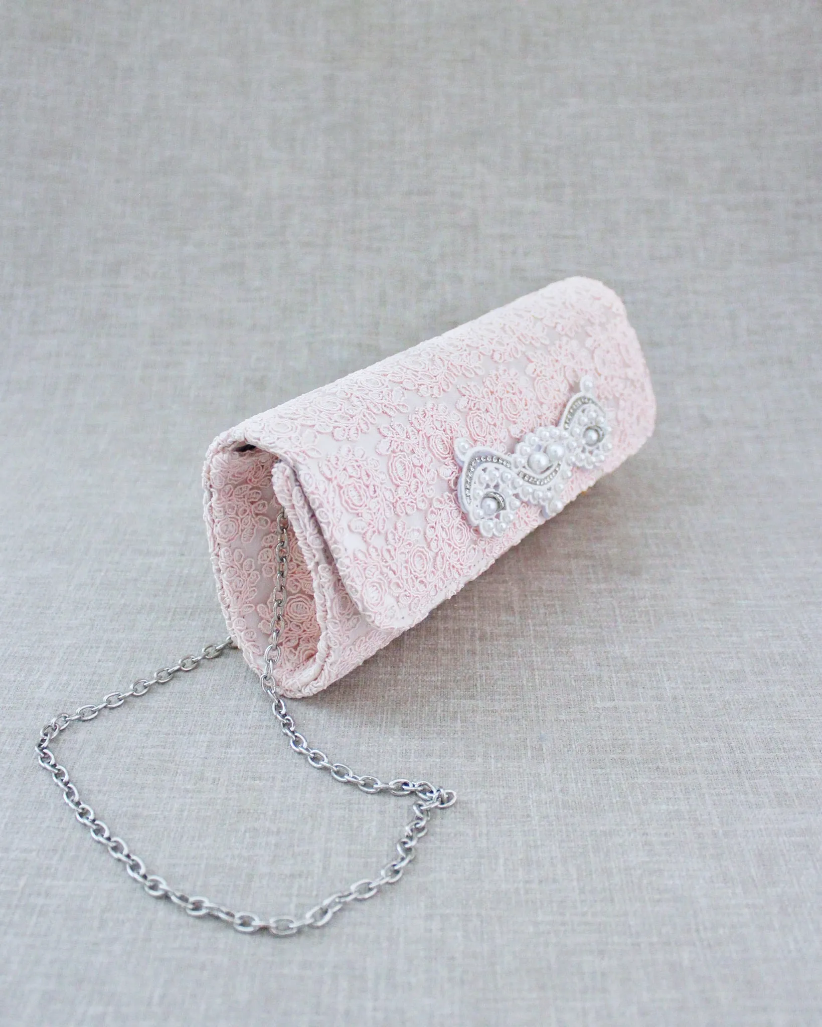 Crochet Wedding Clutch with Pearls Applique
