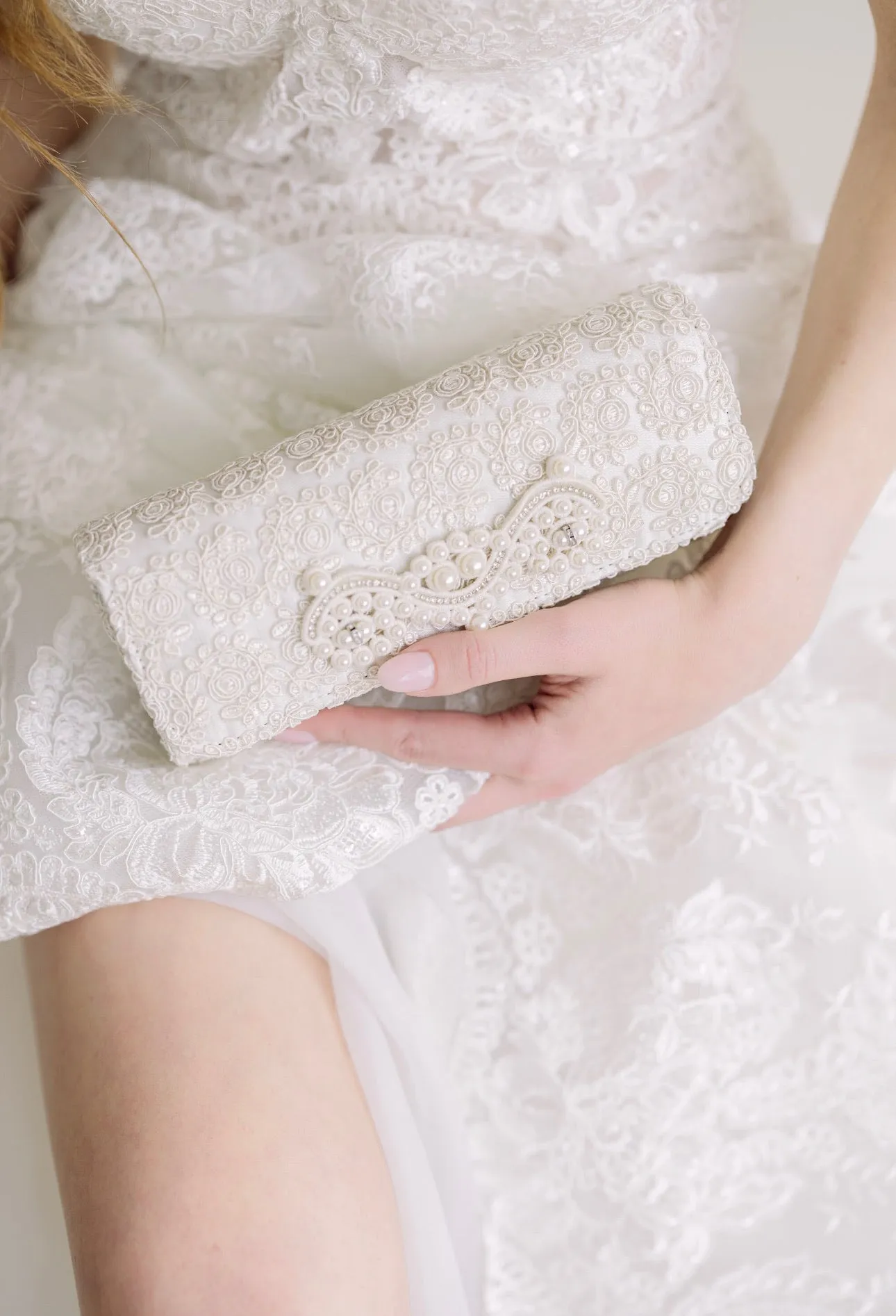 Crochet Wedding Clutch with Pearls Applique