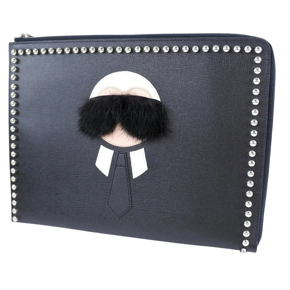 FENDI Clutch bag 8M0370 7MP F0V3X leather black Karl Lagerfeld Studs carlito flat clutch Women Used