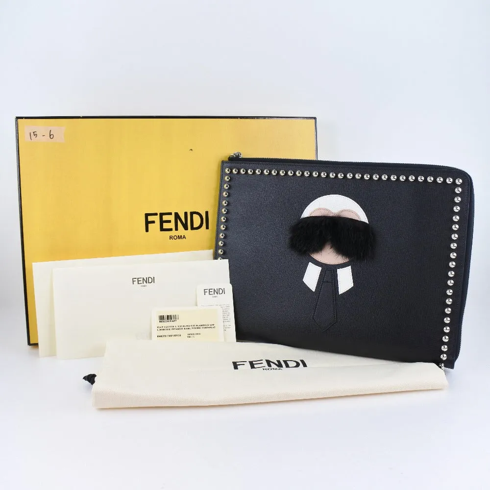 FENDI Clutch bag 8M0370 7MP F0V3X leather black Karl Lagerfeld Studs carlito flat clutch Women Used