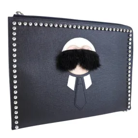 FENDI Clutch bag 8M0370 7MP F0V3X leather black Karl Lagerfeld Studs carlito flat clutch Women Used