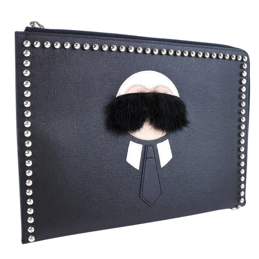 FENDI Clutch bag 8M0370 7MP F0V3X leather black Karl Lagerfeld Studs carlito flat clutch Women Used