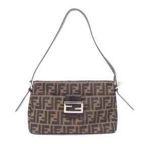 FENDI Zucca Canvas Leather Shoulder Bag Brown Black 26566