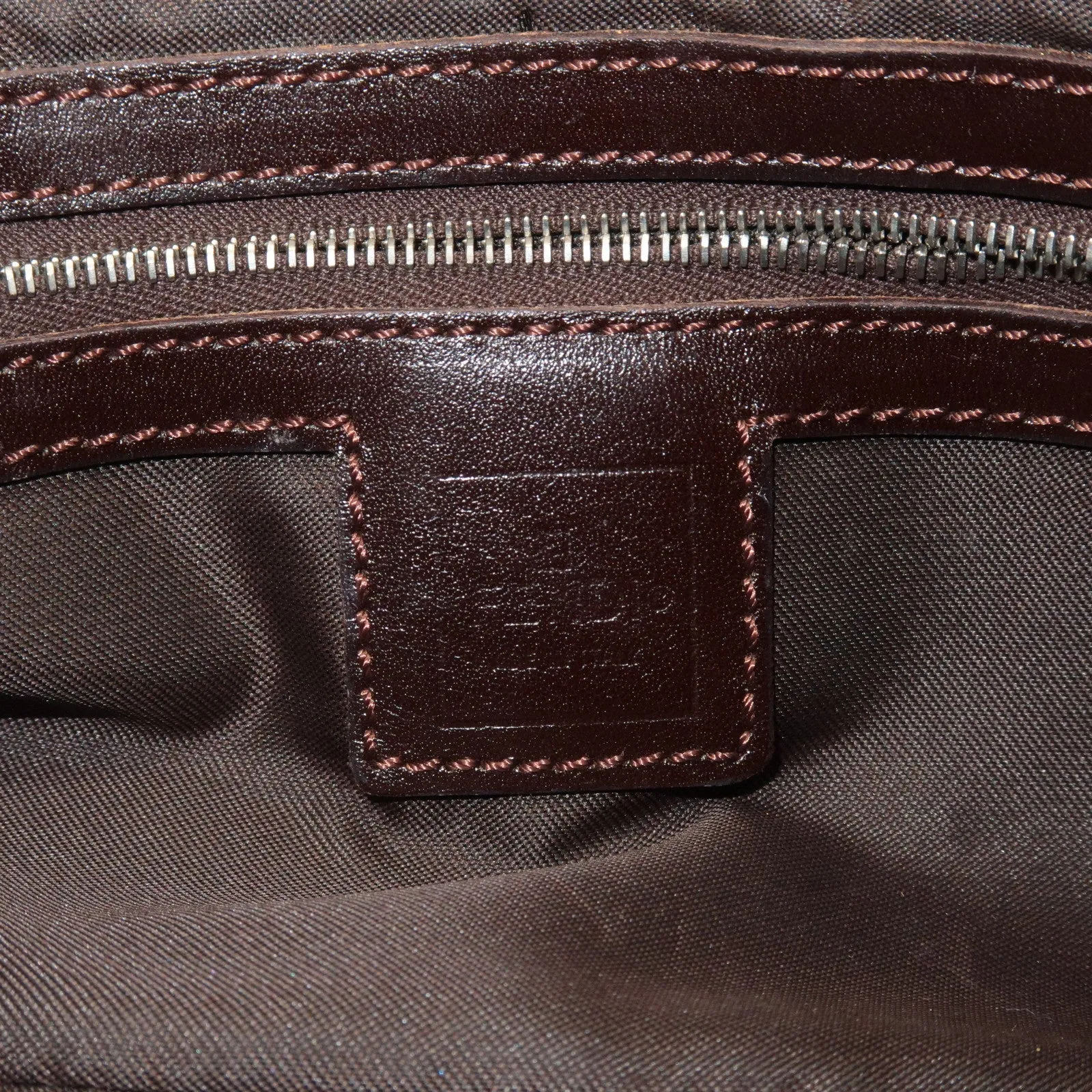 FENDI Zucca Canvas Leather Shoulder Bag Brown Black 26566