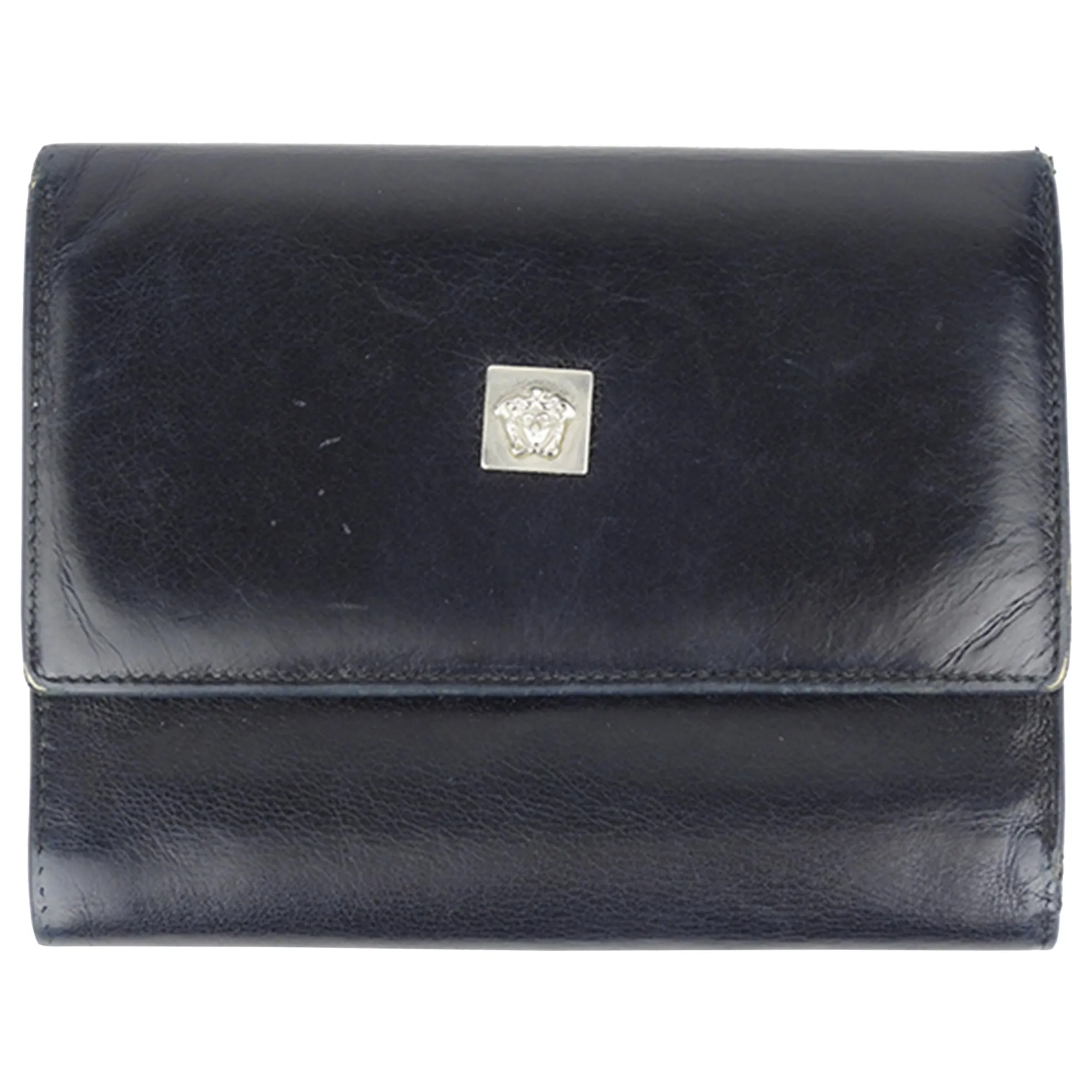 Gianni Versace Vintage 1990's Black Medusa Tri-Fold Wallet