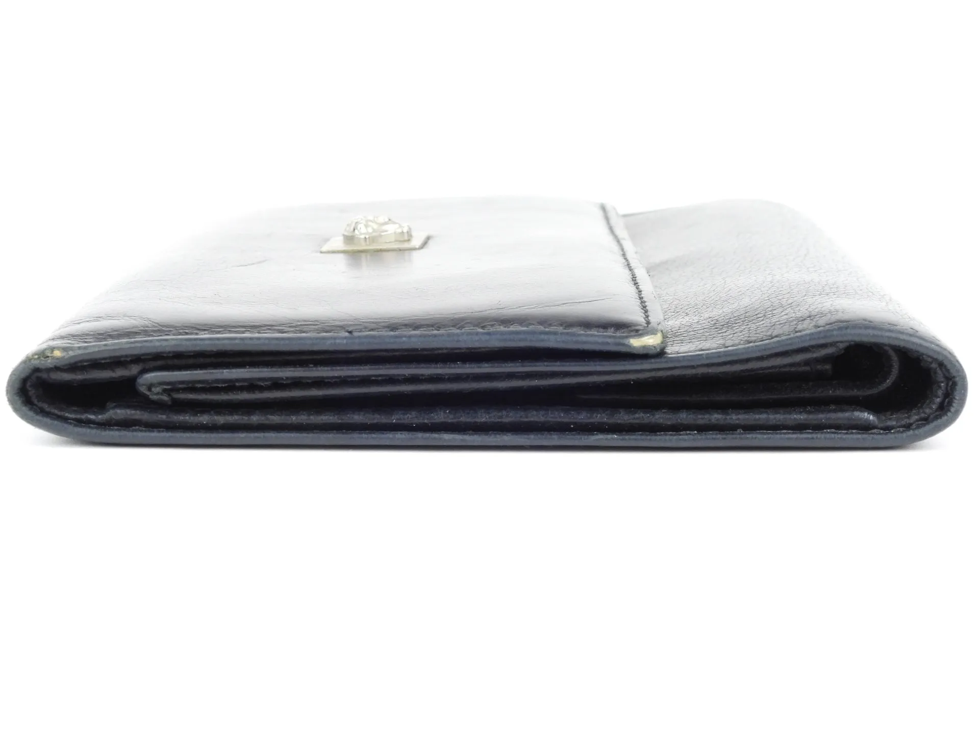 Gianni Versace Vintage 1990's Black Medusa Tri-Fold Wallet