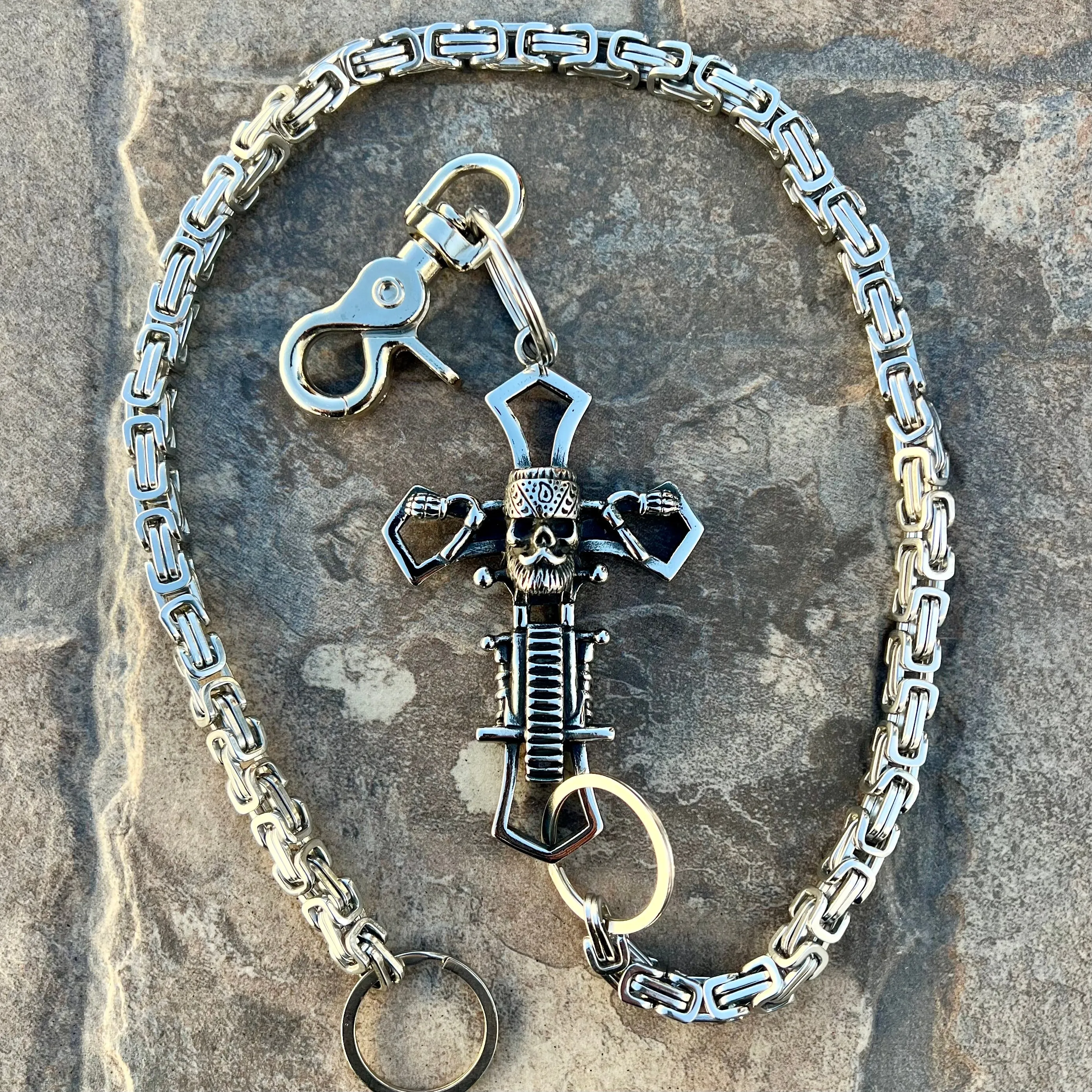 Old School Cross Wallet Chain - Silver Daytona Deluxe - WC707D