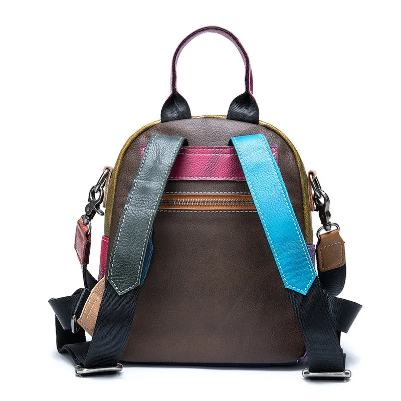 Personalized Colorful Clashing Soft Leather Multifunctional Backpack