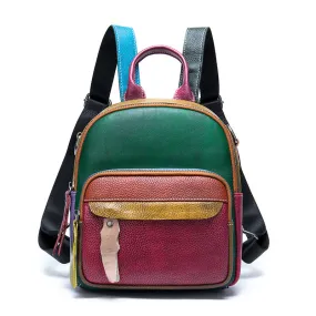 Personalized Colorful Clashing Soft Leather Multifunctional Backpack