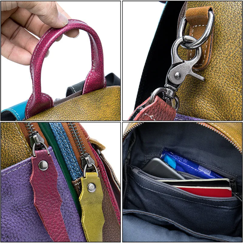 Personalized Colorful Clashing Soft Leather Multifunctional Backpack