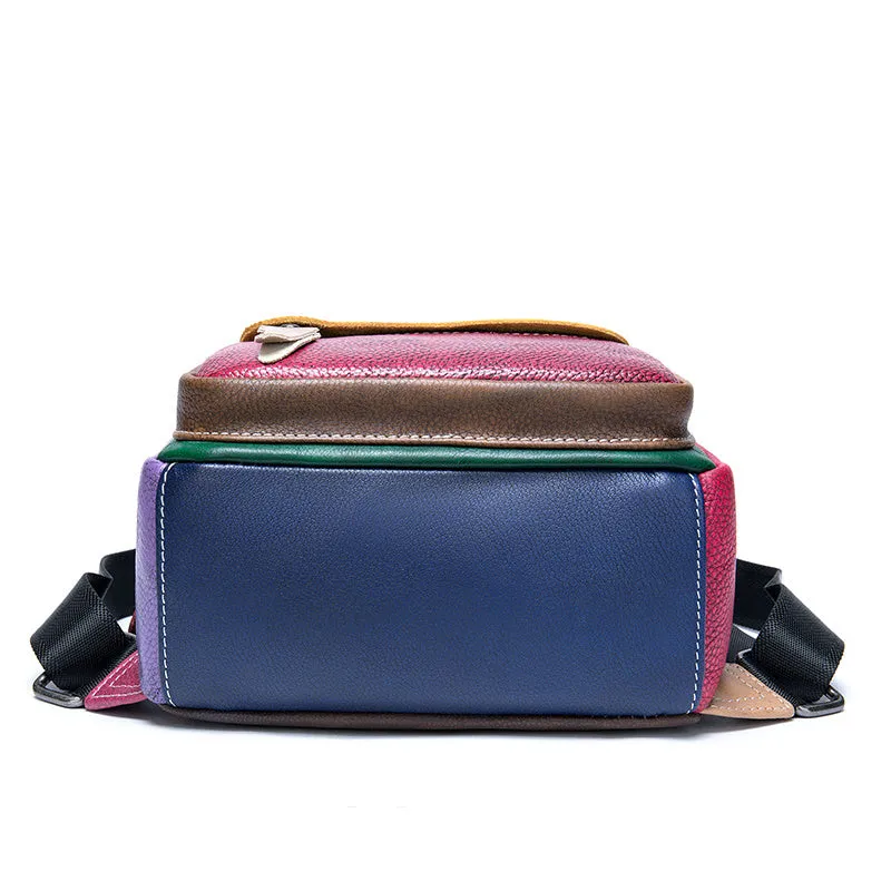 Personalized Colorful Clashing Soft Leather Multifunctional Backpack