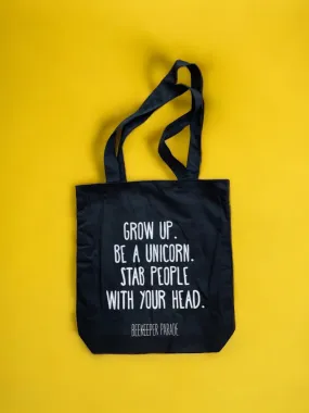 The "Grow up. Be a Unicorn 🦄" Quote Tote Large (Black Canvass)