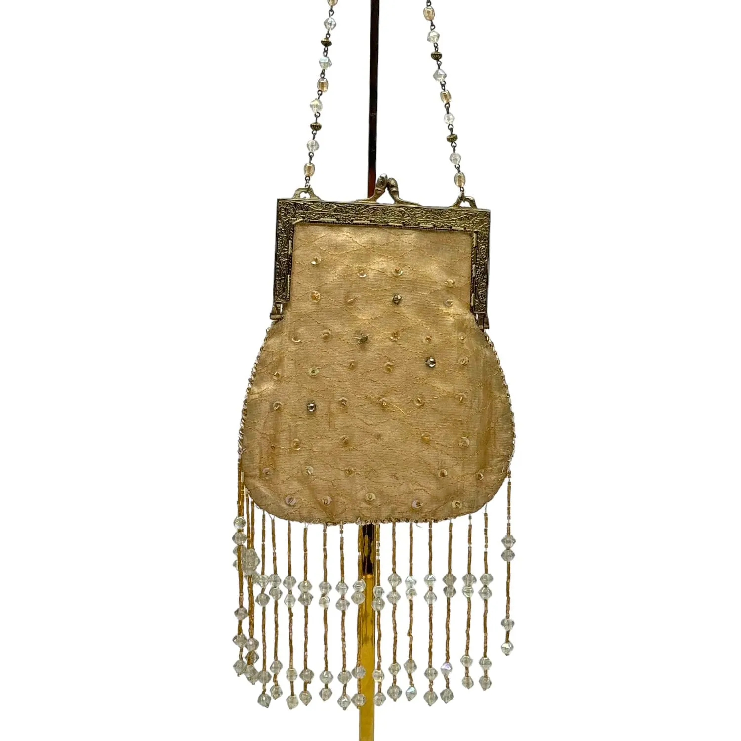Vintage Floral & Beaded Evening Bag - Champagne Gold