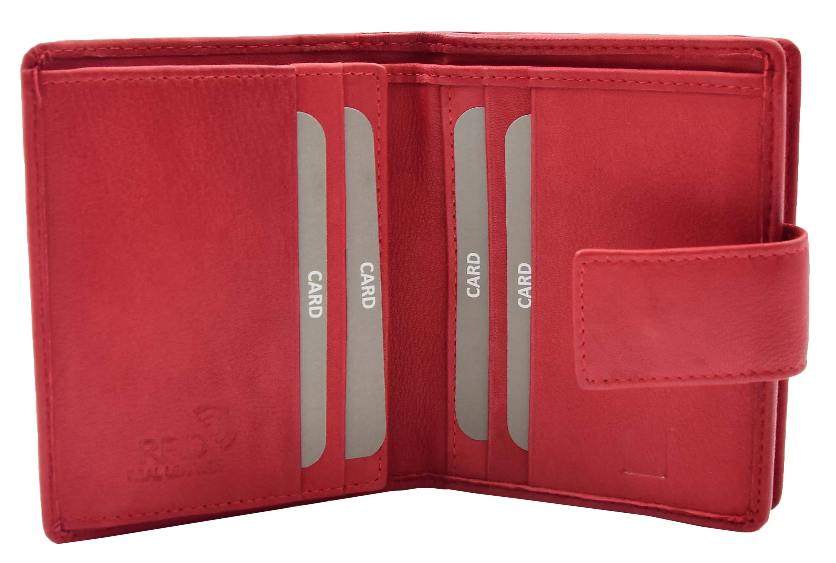 Womens Soft Leather Purse Mid-Sized Cards ID Notes Coins Pocket RFID Safe Boxed Alder Red