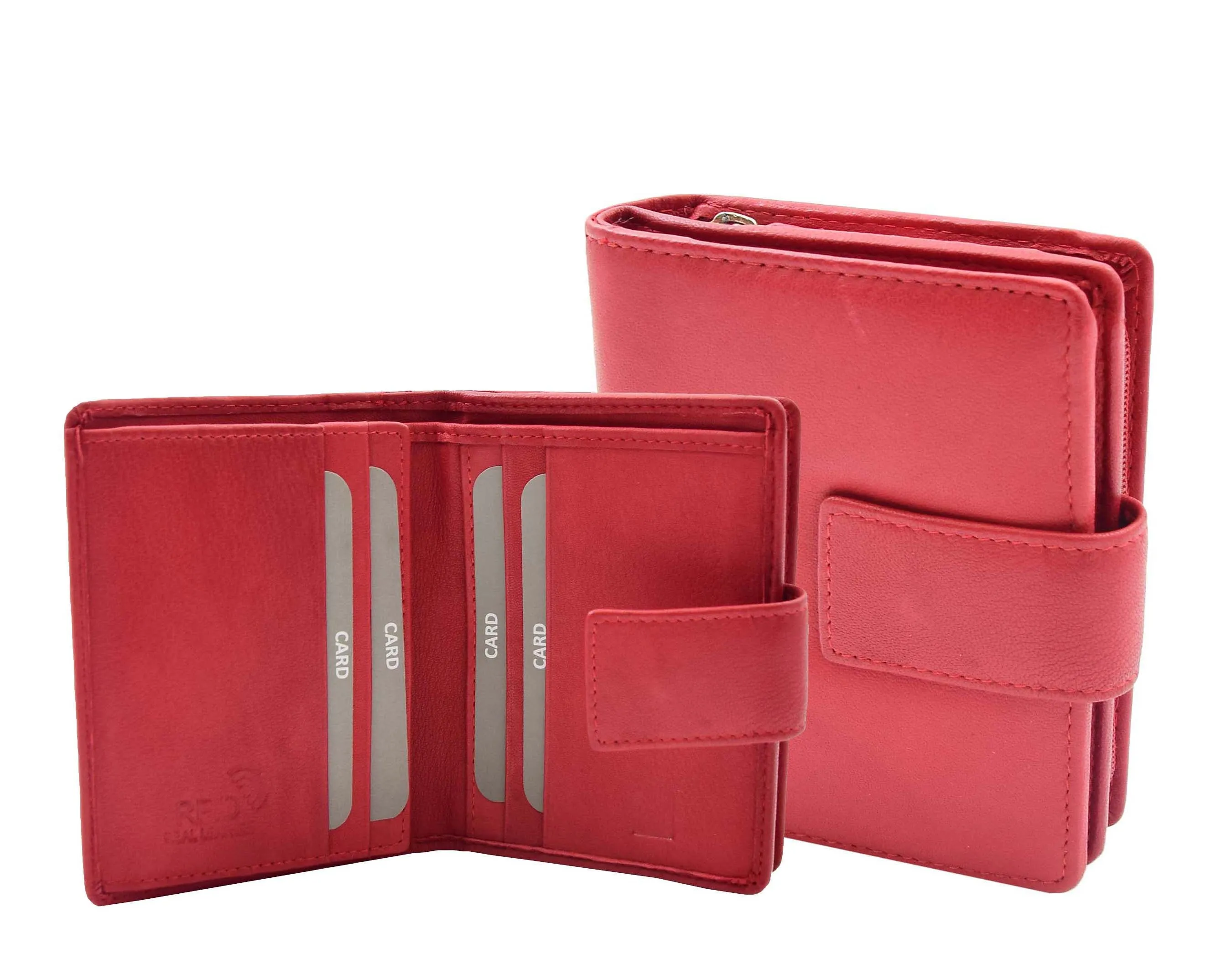 Womens Soft Leather Purse Mid-Sized Cards ID Notes Coins Pocket RFID Safe Boxed Alder Red