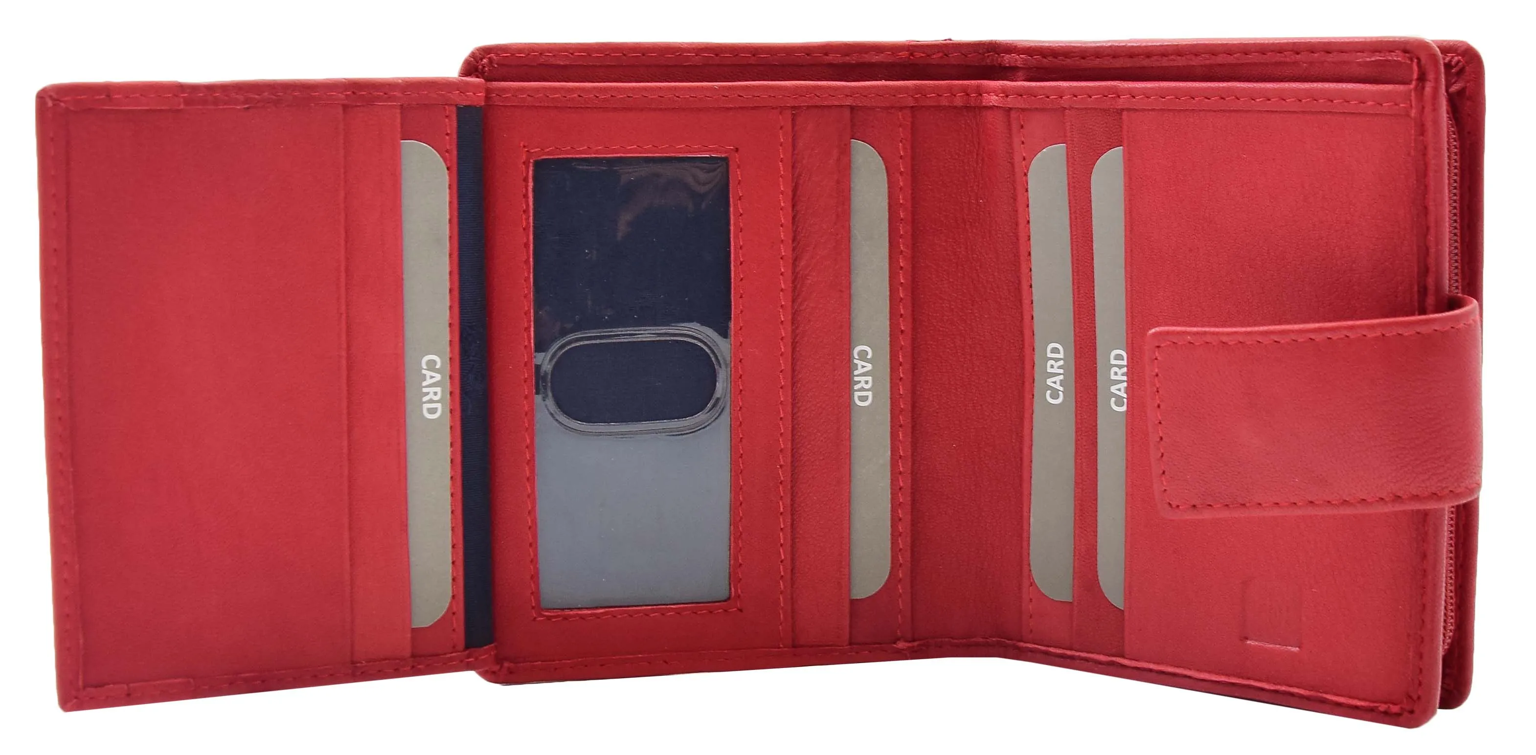 Womens Soft Leather Purse Mid-Sized Cards ID Notes Coins Pocket RFID Safe Boxed Alder Red